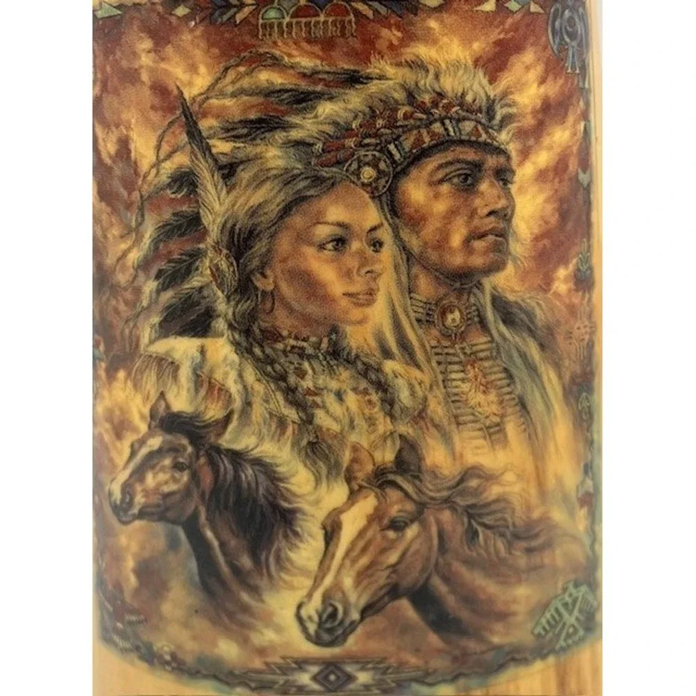 Hand Crafted Native American Votive Candle Holder Wooden‎ Signed Art Decor